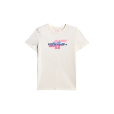  T-shirt regular z nadrukiem dziewczęcy 4F TTSHF2885-11S